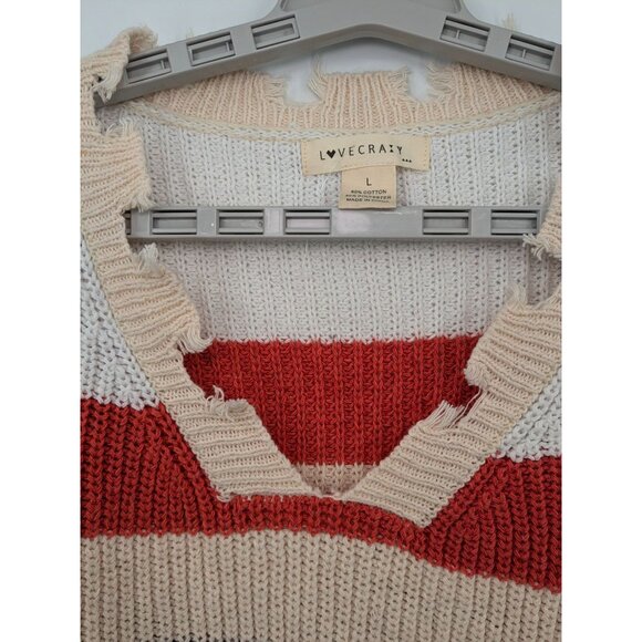Lovecrazy Oversized Chunky Knit Sweater Size L Distressed Pullover Striped Indie - Picture 7 of 10